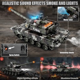 1/24 RC Tank, China 99 Remote Controlled Battle Tank RC Toy, 2.4GHz Remote Control Tank, Tank Model with Life Control Light, Tank for Children from 6 Years Boys