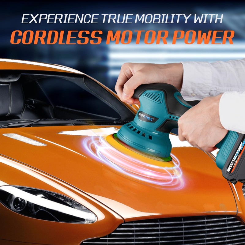 Cordless Car Buffer Polisher w/ 2x2000mAh 21V Batteries, 6 Inch