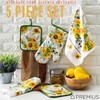 PREMIUS 5 Piece Sunflower Printed Kitchen Linen Set, 2 Cotton