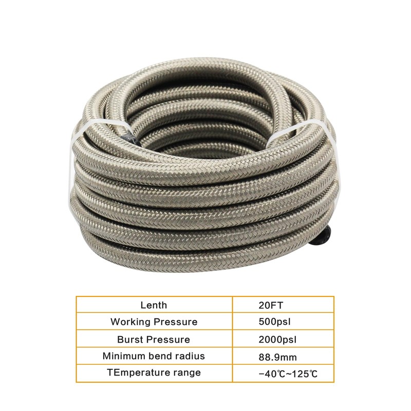 8AN 20FT Fuel Line Hose Kit with Fitting, Stainless Steel