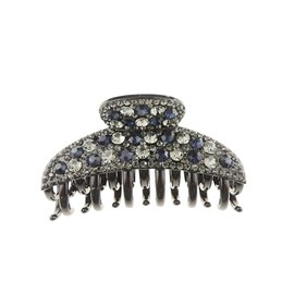 Sparkly Women Girls Jeweled Crystal Diamante Rhinestone Gems Wave Jaw Clip Octopus Clamp Grip Bridal Wedding Party Styling Fine Thin Hair Accessories Butterfly Claw Black (Blue Clear)