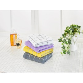 kosugizen Face Towel, Cross Line, 13.4 x 31.5 inches (34 x 80 cm), 4 Color Set, Flexible Type, Thin Count Pile