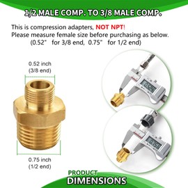 RV Faucet Adapter 1/2" to 3/8" Reducer kitchen Faucet Supply Line Adapter Brass 3/8" Compression Fitting Compatible with Water Pipe Connector 2 Pieces