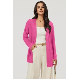 STYLEWORD Womens Summer Lightweight Open Front Cardigan Hot Pink Cardigans Sweater Vacation Resort Wear(Rose-XXL)