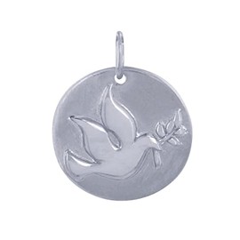 LES POULETTES JEWELS - Sterling Silver Pendant Round Medal Dove of Peace