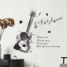 Guitar Musical Note Staff Wall Stickers, sacinora Motivational Phrases Music Stave Inspirational Wall Decal Positive Quotes Removable Vinyl Peel and Stick for Teens Music Studio Bedroom Art Home Decor