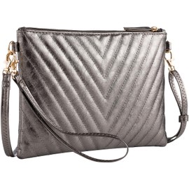 B BRENTANO Chevron Embroidered Crossbody Clutch Bag Pouch with Removable Wristlet & Adjustable Shoulder Strap, Pewter