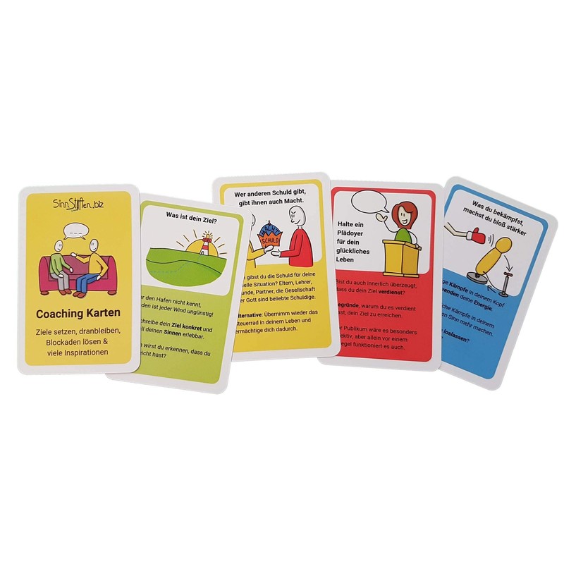 Coaching cards set - setting goals, sticking to them, solving