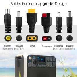 Leehitech 6 in 1 Solar Charging Cable Solar Adapter, Universal Solar Plug to DC5521/DC7909/XT60/DC35135/DC6530 Anderson Adapter Plug, Solar Connector 16AWG Cable for Solar Panel, 1 m