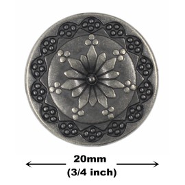 Bezelry 12 botones de vástago de metal con mandala de flores. 20 mm (gris plateado)