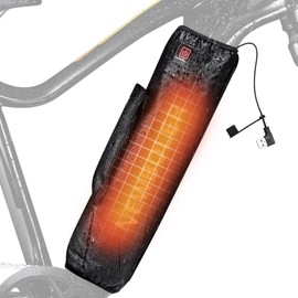 INLETTER 2-in-1 Waterproof E-Bike Battery Cover with Removable Heating Pad - Dustproof Transport Protector, Adjustable 26-44.5cm, for All-Season Riding & Storage,Black