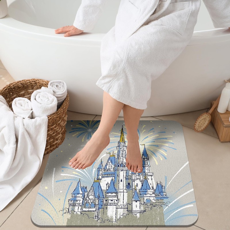 Cute Cartoon Blue Castle Theme Bathroom Rugs Bath Mat Shower