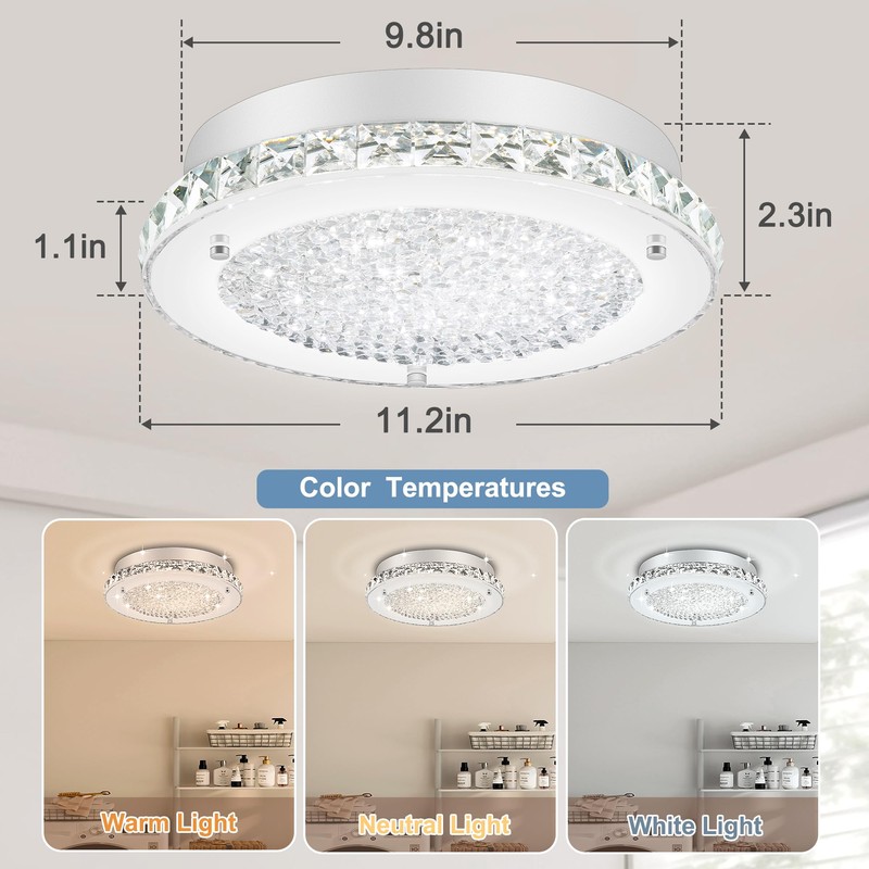 DHK wot Crystal Flush Mount Ceiling Light 3000/4000/5000K Modern Crystal