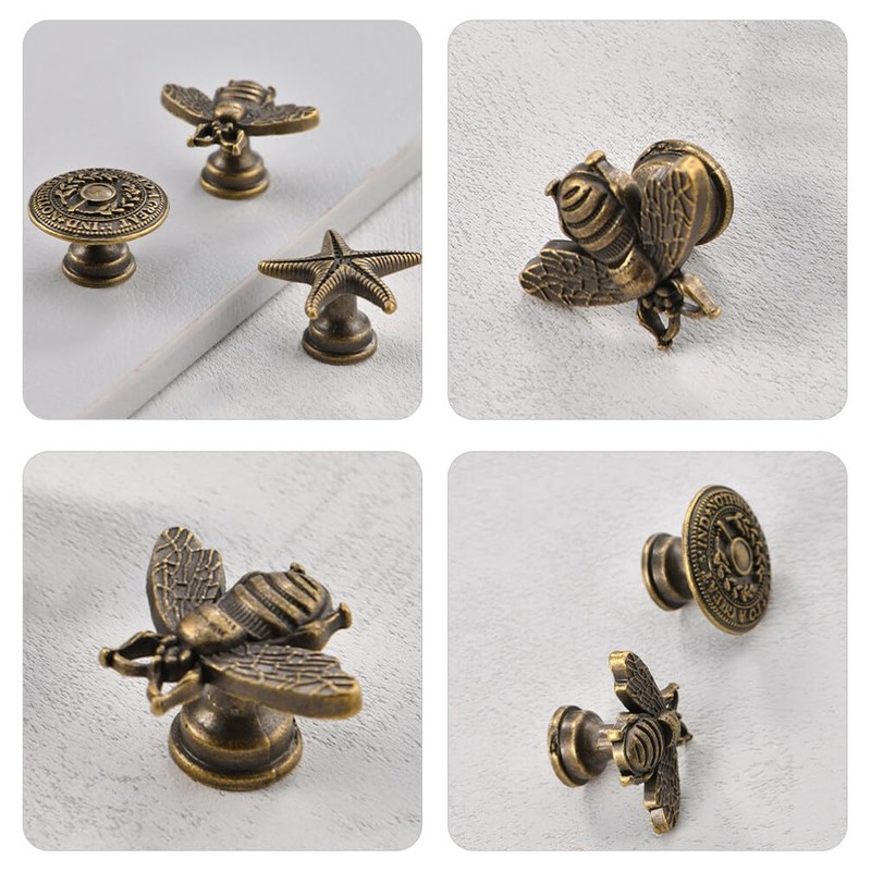 Angoily 10pcs Retro Cabinet Knobs Decorative Bee Drawer Pulls Wardrobe