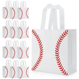 Adecortalk 12 Pcs Baseball Gift Bags with Handles Baseball Party Favor Bags Snack Candy Treat Goodie Bag for Kids Sports Game Day Birthday Baby Shower Decorations Baseball Themed Party Supplies