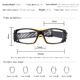 SooGree Racquetball Goggles - Sports Glasses Basketball Football Protective Eyewear Anti Fog Shock Absorption with Adjustable Strap (G8015 Black frame orange pad)