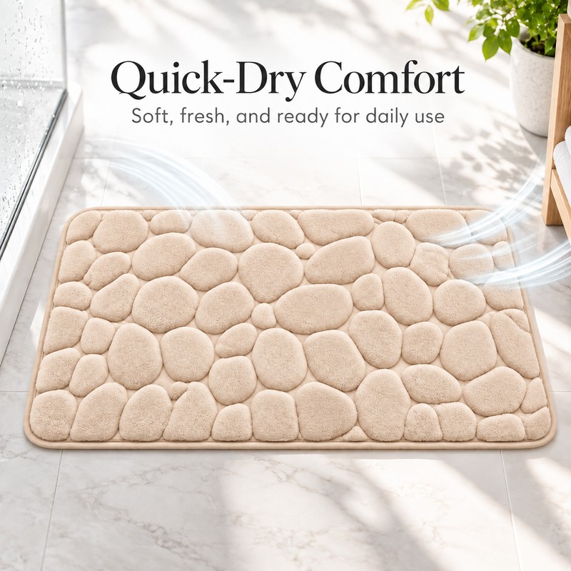 3D Cobblestone Embossed Bathroom Mat Quick Dry Absorbent Floor Rug