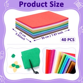 moinkerin 40Pcs Felt Fabric Sheets 20X15cm Polyester Fabric for DIY Handwork, Assorted Color Patchwork Sewing Felt Sheet Arts and Crafts