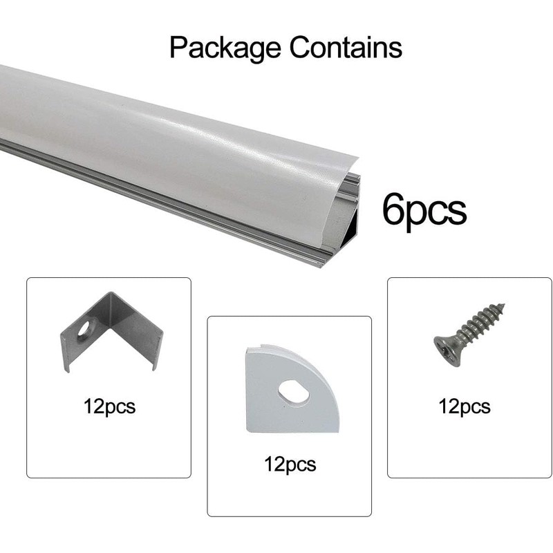 HAMRVL 6-Pack 1ft/30cm 16x16mm Led Aluminum Channel System with Cover
