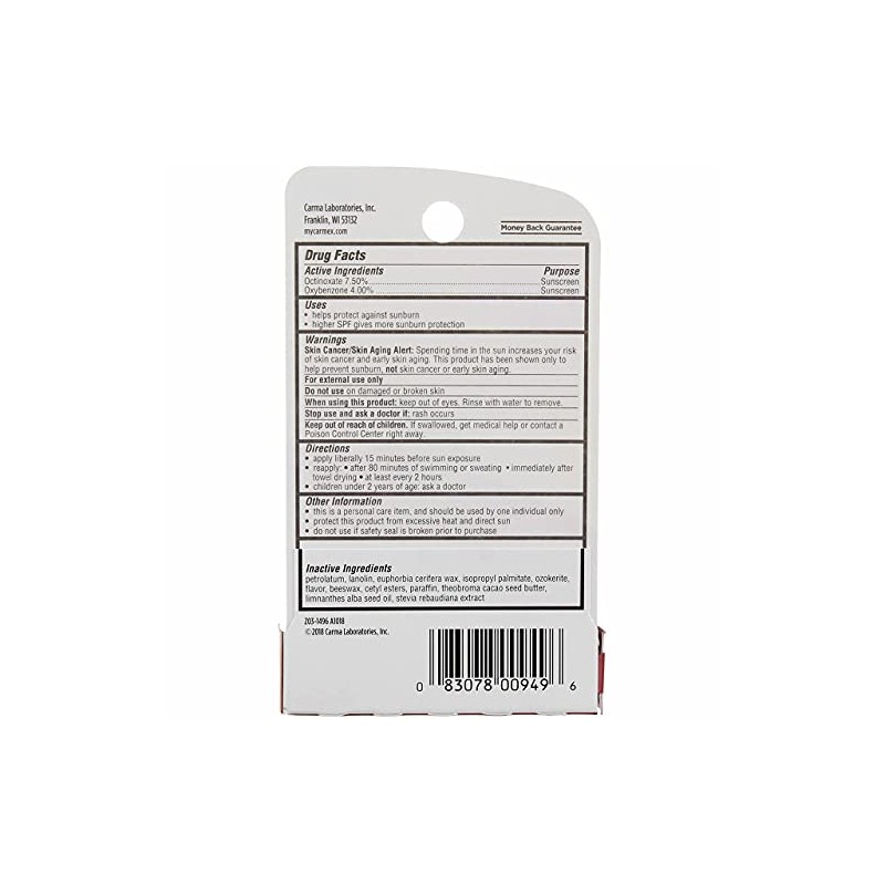 Carmex Bálsamo Labial Stick Cherry Spf#15, 0.15 Oz