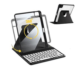 AnMengXinLing AnMengXinLing Keyboard Case for iPad Air 11 inch 2025(M3)/2024(M2)/Air 5/Air 4/Pro 11, Rotate Case with Detachable Round Keys Keyboard and Clear Cover, Black
