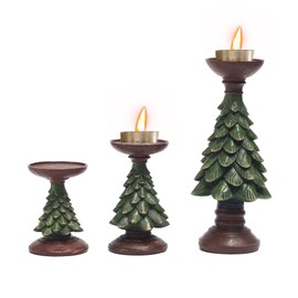 Christmas Tree Candle Holder, 3D Resin Pillar Candle Stand, Vintage Centerpiece for Fireplace Mantel, Holiday Table Decor, Home & Restaurant Christmas Celebratio (Medium)