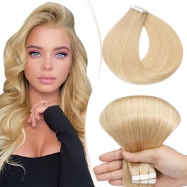 Elailite Tape in Hair Extensions Human Hair Real Human Hair 10 Pcs Invisible Thin Type - Seamless Skin Weft Remy Hair Extension (#24 Natural Blonde, 16 Inch-15g)