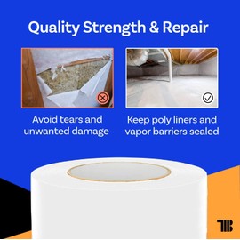 Vapor Barrier Tape - 4 inch x 180' Roll, Made in USA, White Polyethylene Tape for Crawl Spaces & Moisture Barriers, Waterproof Seal & Seam Tape for Underlayment, Insulation, and Plastic Liners (1)