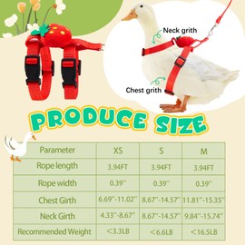 SilTriangle Cole Duck Harness Leash Set Duck Harness and Leash for Real Ducks Adjustable Walking Rope Pet Cute Strawberry Pattern Outdoor Traction Rope for Chicken Rabbit Small Animals(S)