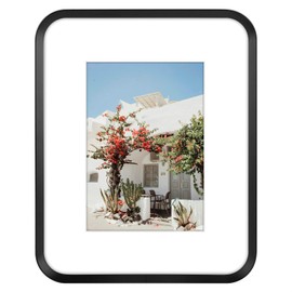 Golden State Art 8x10 Aluminum Picture Frame Black - With Round Corners - With Mat for 5x7 Photo or Without Mat for 8 x 10 Photo - Real Glass - for Wall Display