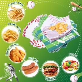 100 Sheets Baseball-Themed Deli Paper 12x12" – Grease-Resistant Waxed Sandwich Wraps for Food Trucks, Parties, Picnics, and Sports Events