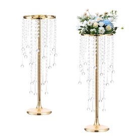 Hyuetrsa 2 Pcs 29.5inch Tall Crystal Flower Stand,Bead Crystal Flower Arrangement Stand Crystal Weddings Decoration Centerpiece Stands Flower Crystal Stand for Anniversary Weddings Party