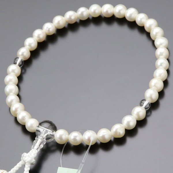 念珠 Dot Quartz Mala Women's Freshwater Pearl (White) Crystal Silk Tassels (White) [A Mala/K 念珠/念誦/White Tufted/Natural Stone/Pearls/6 Month Birthstone/White/Transparent/Funeral/zyuzu/2000200301400] [Mala Bag Gift]