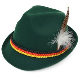 Melesh Dark Green Womens Girls German Alpine Oktoberfest Bavarian Costume Trilby Fedora Hat with Feather (S)