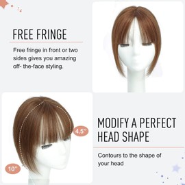 Hair Topper for Women with Bangs 360 Hair Toppers for Thinning Hair Brown Hair extensions Human Hair with Fringe Clip in Hair Pieces