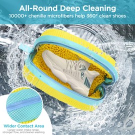 ecooe Pack of 2 Shoe Wash Bags Washing Machine Laundry Net for Shoes, Laundry Bag with 360° Chenille Cleaning Fluff, Laundry Bag Suitable for Trainers, Trainers, Canvas Shoes etc., Yellow