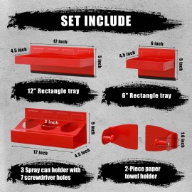 FS TOOL 4PCS Red Magnetic Toolbox Shelf, Tray, Paper Towel Holder, Variety of Use