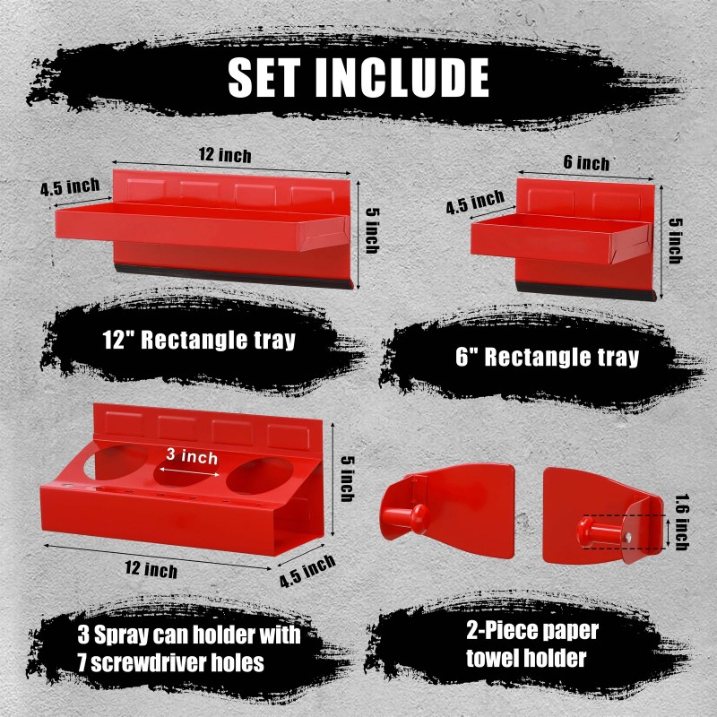 FS TOOL 4PCS Red Magnetic Toolbox Shelf, Tray, Paper Towel