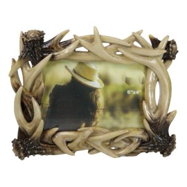 Ebros Gift Rustic Intertwined Stag Deer Antlers Picture Frame With Easel Back 4"X6" Photo