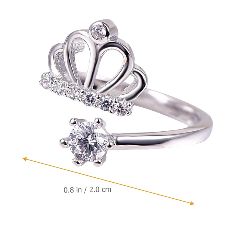 BESPORTBLE Adjustable Copper Crown Ring with Rhinestones Elegant Open Ring