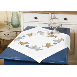 KAMACA Embroidery Kit, Flat Stitch, Stem Stitch, Pre-Drawn Cotton, Complete Embroidery Set with Embroidery Template, Embroidery Kit for Self-Embroidery, Adults (Playful Cats MD 80 x 80 cm)