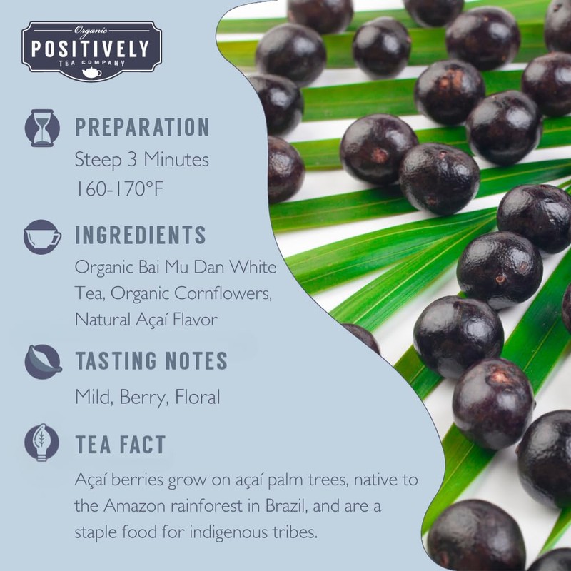 Organic Positively Tea Company, Açaí White Tea, Loose Leaf, 4