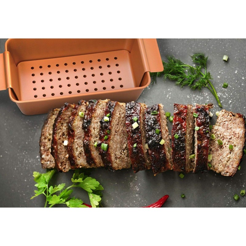 Volar Non-Stick Meatloaf Pan 2-Piece Healthy Meatloaf Pan Set Copper