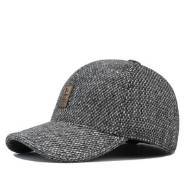 Clakllie Men's Winter Warm Woolen Peaked Baseball Cap Hat with Earmuffs Metal Buckle Unisex Fitted Hats Dad Hats,Gray-1