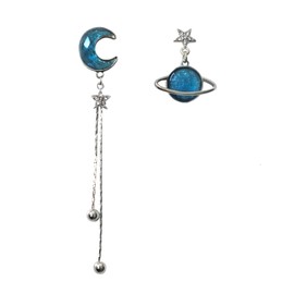TIRHTYPLSU Planet Earrings Blue Moon Dangle Earrings Asymmetric Saturn Space Earrings Moonstone Rhinestone Star 925 Sterling Silver Moon Star Earrings for Women Jewelry Gift