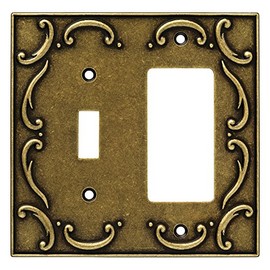 Brainerd 126387 French Lace Single Toggle Switch/Decorator Wall Plate / Switch Plate / Cover, Burnished Antique Brass