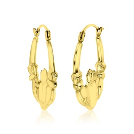 14K Yellow Gold 2x22mm Polished Claddagh Heart Hoop Earrings