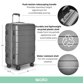 Solo New York Re:serve Check-In 26" Spinner, Made from Recycled Materials, Grey