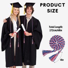 GHGMAO Graduation Honor Cords, Graduation Cord 2025, 68” Rayon Braided Tassels Cords for Grads Party Decors, Multi-Color Honor Ropes for Graduation Students, Bachelor Gown (Red,Blue and White)