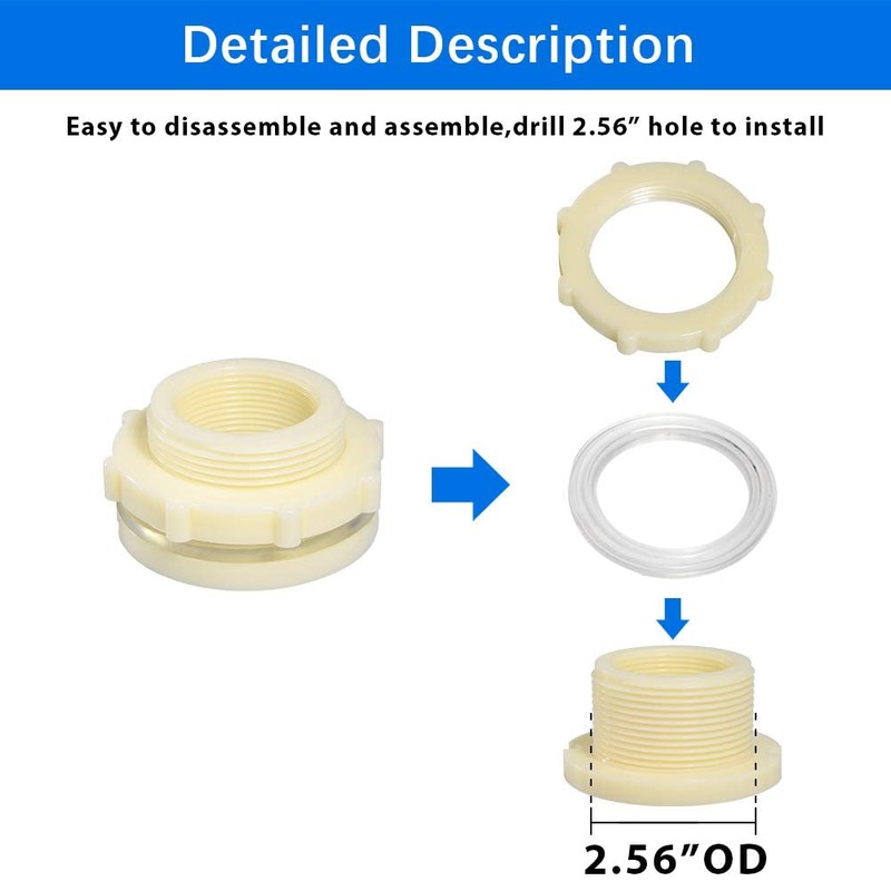 Quickun 1-1/4" ABS Bulkhead Water Tank Connector Adapter Fitting Thru-Bulk